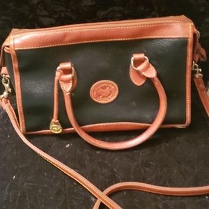 Navy and brown leather purse